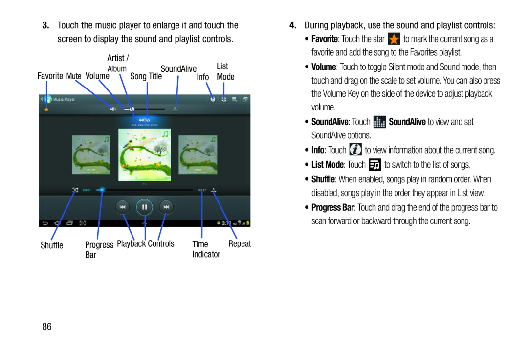 •SoundAlive: Touch SoundAlive to view and set SoundAlive options List Mode