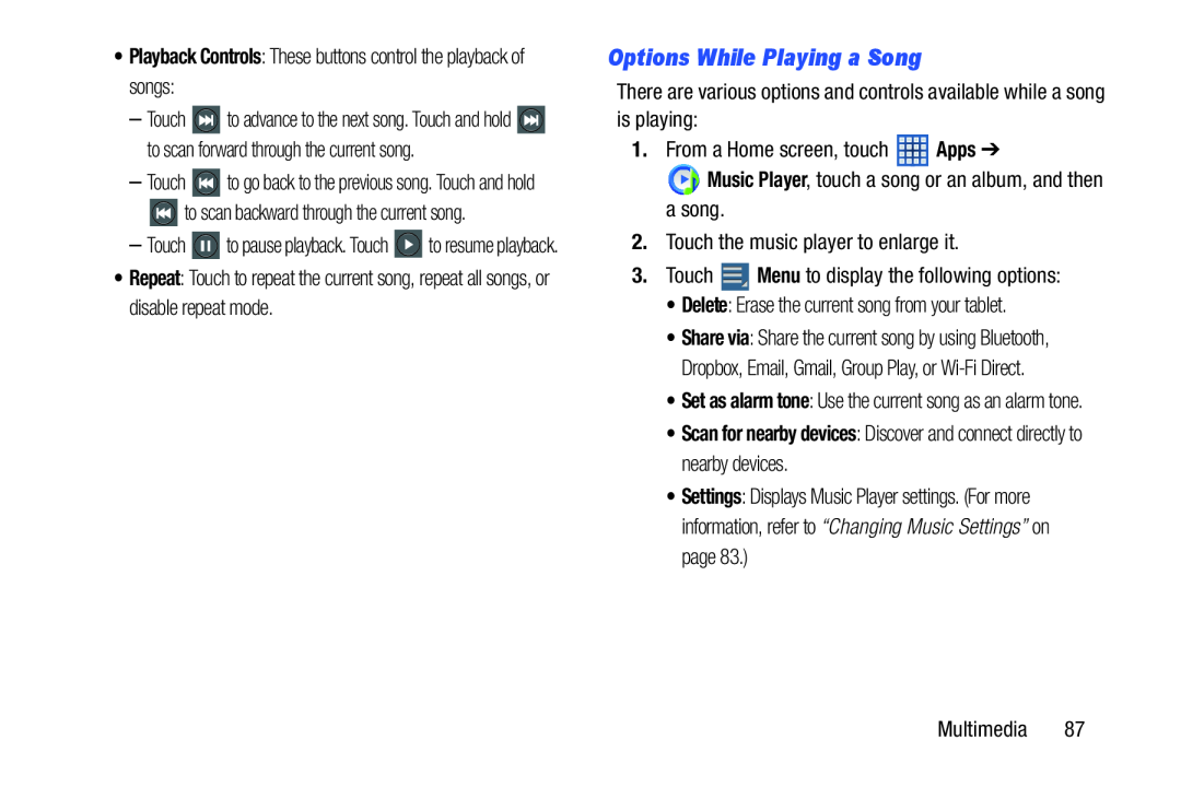 Options While Playing a Song Galaxy Note 10.1 US Cellular