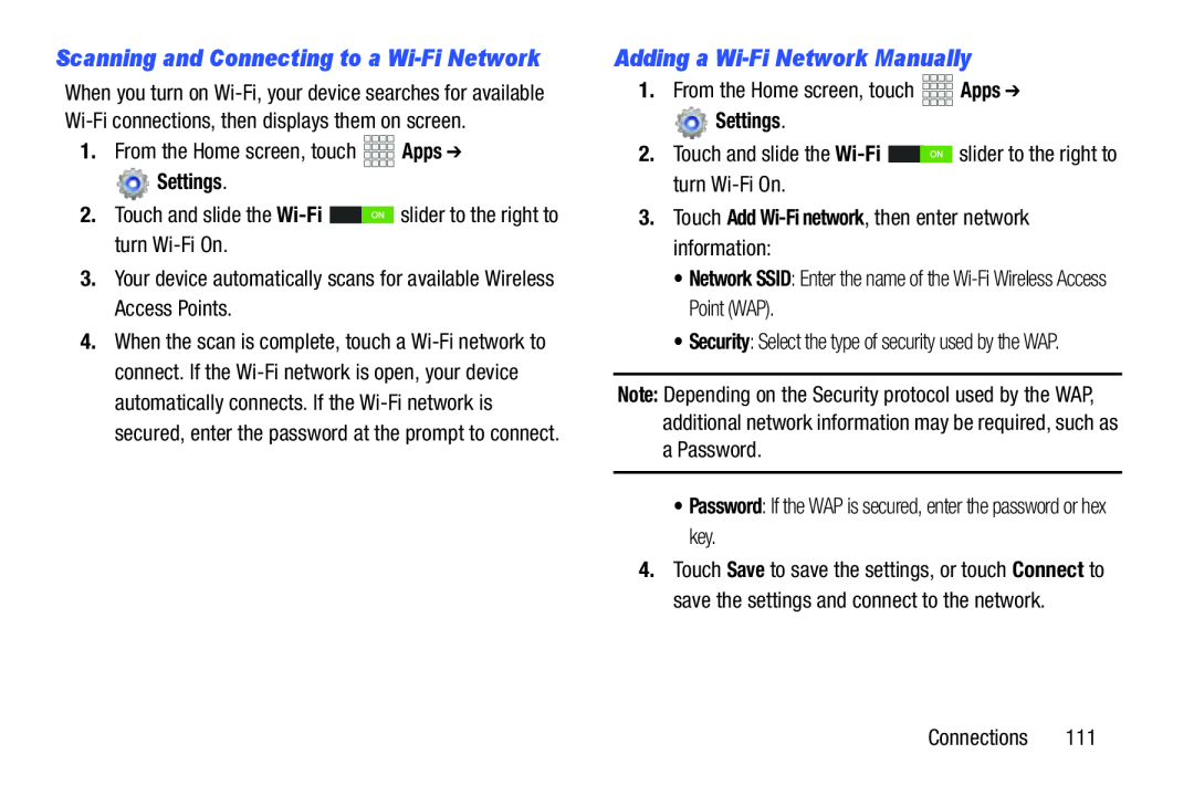 Adding a Wi-FiNetwork Manually Galaxy Note 10.1 Verizon