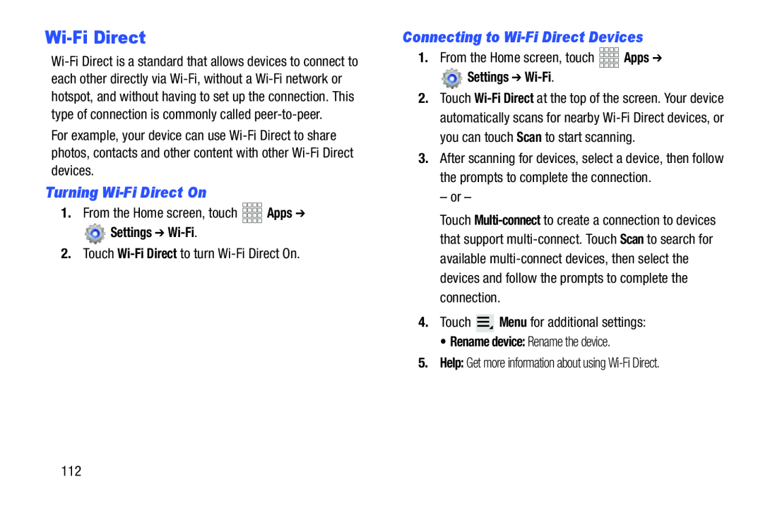 Turning Wi-FiDirect On Connecting to Wi-FiDirect Devices