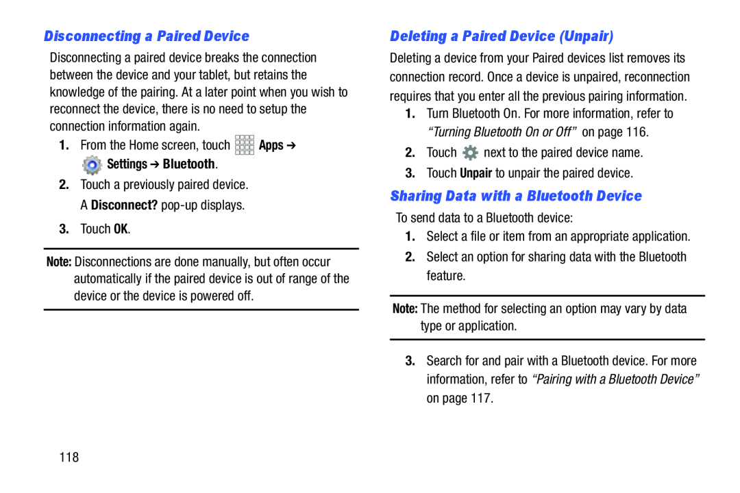 Disconnecting a Paired Device Deleting a Paired Device (Unpair)