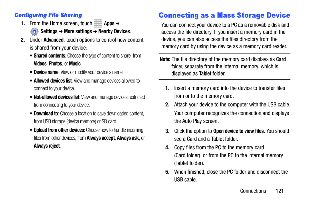 Configuring File Sharing Connecting as a Mass Storage Device