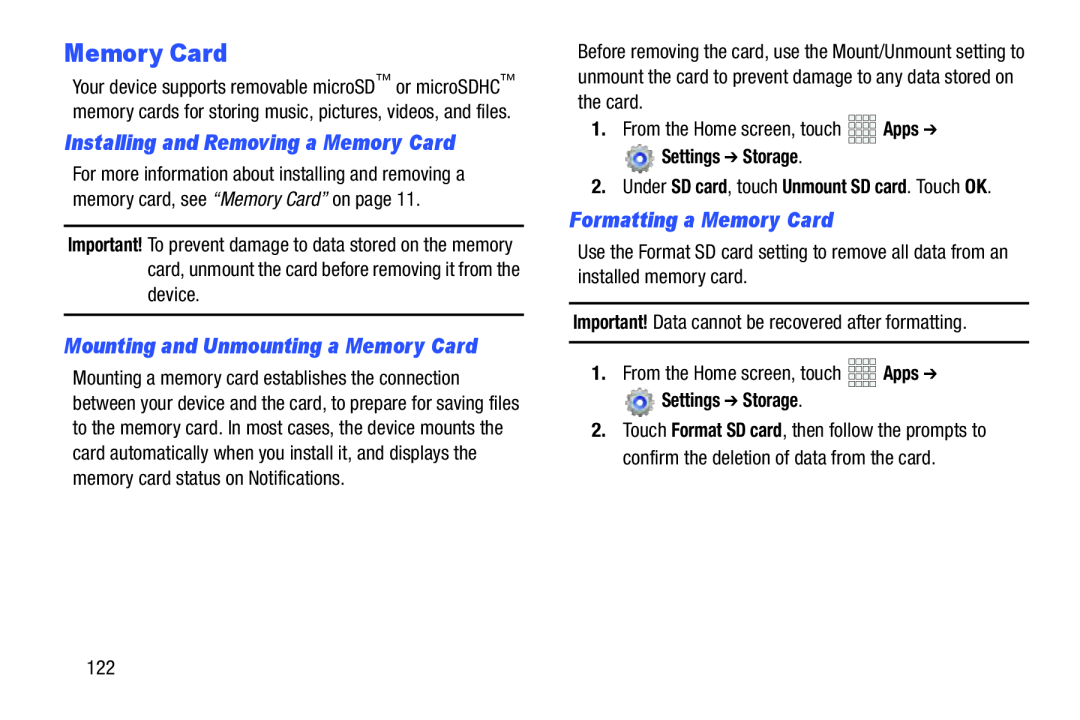 Installing and Removing a Memory Card Mounting and Unmounting a Memory Card