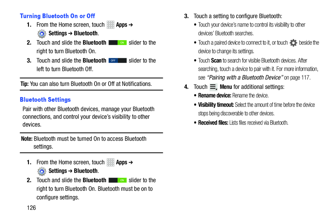 Settings ➔ Bluetooth Galaxy Note 10.1 Verizon