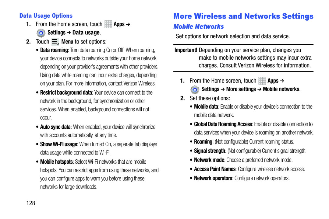 Mobile Networks Galaxy Note 10.1 Verizon