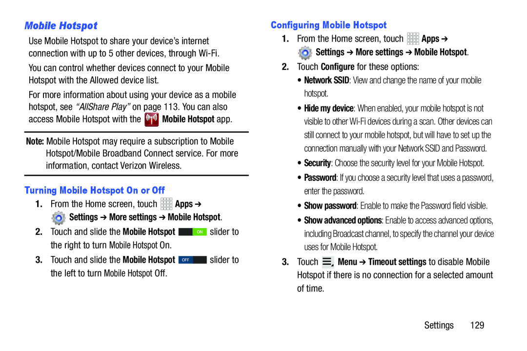 Mobile Hotspot Galaxy Note 10.1 Verizon