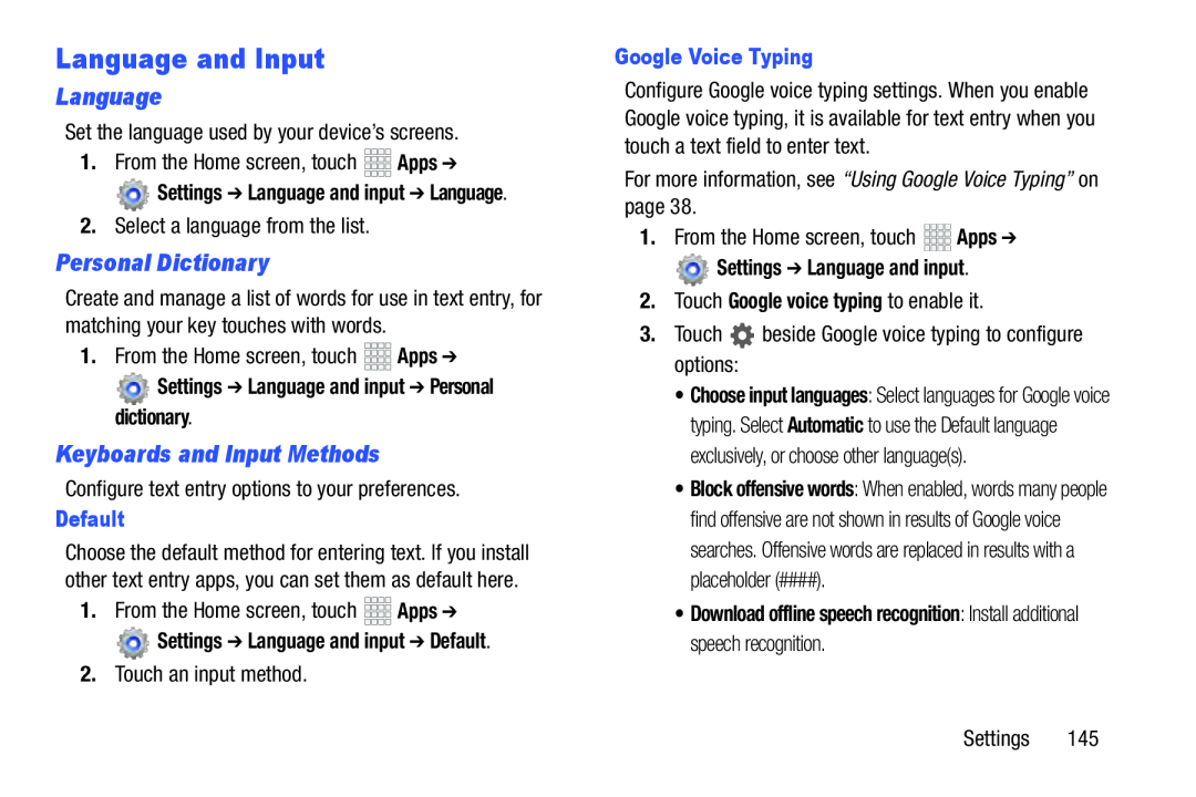 Personal Dictionary Galaxy Note 10.1 Verizon