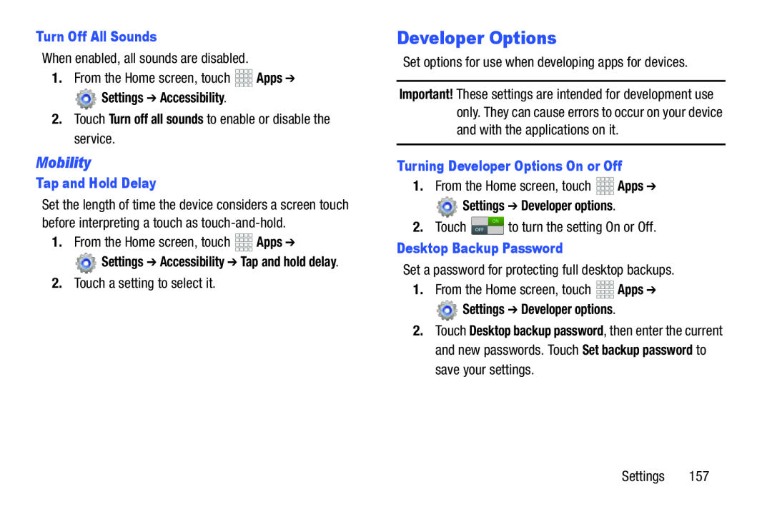 Mobility Developer Options