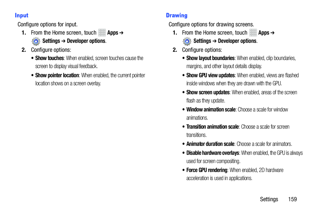 Configure options for input Configure options: