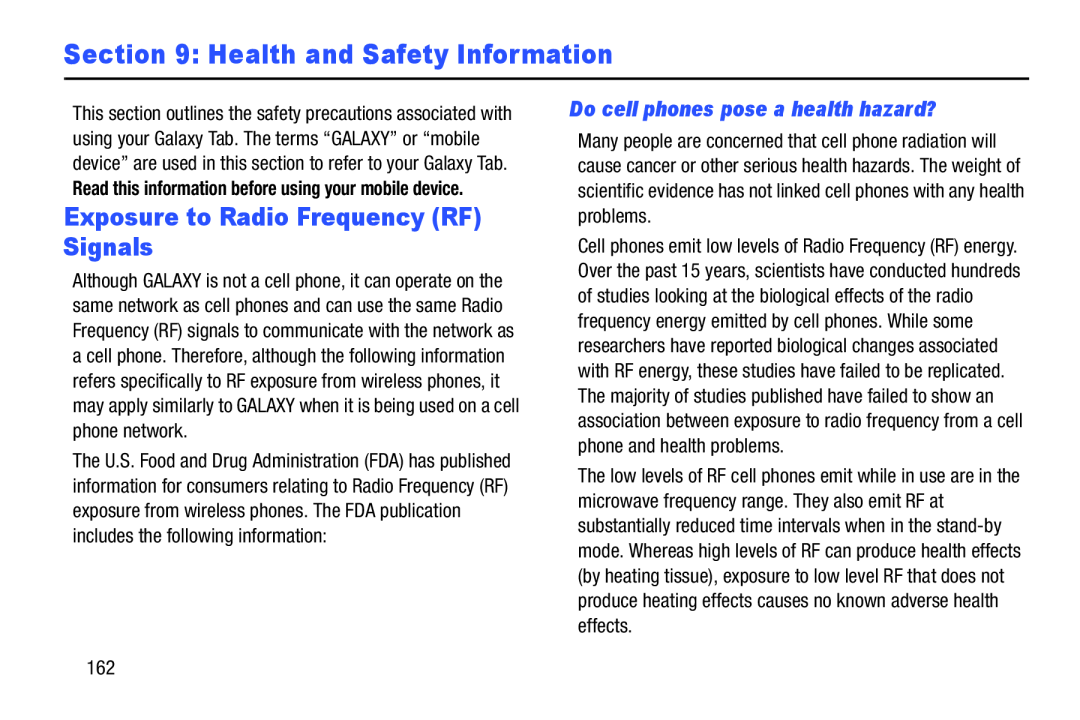 Section 9: Health and Safety Information Galaxy Note 10.1 Verizon