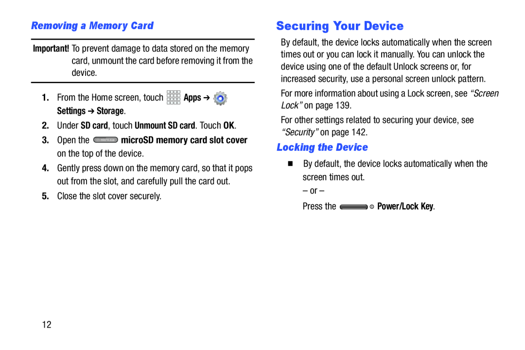 Locking the Device Galaxy Note 10.1 Verizon