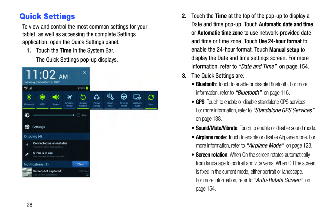 Quick Settings Galaxy Note 10.1 Verizon