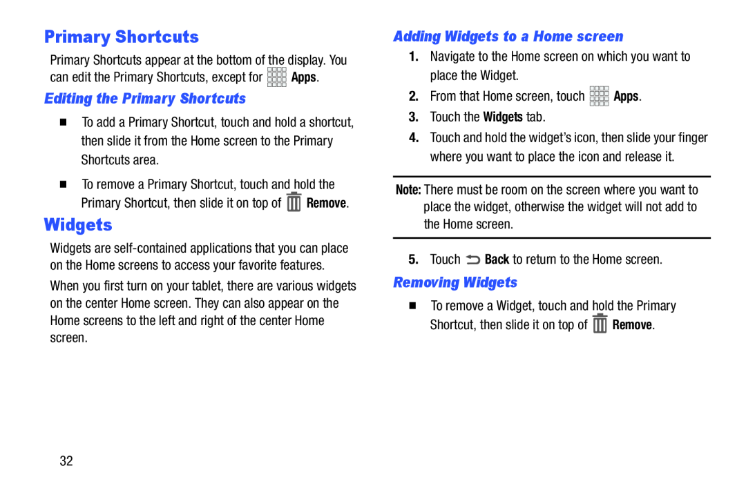 Editing the Primary Shortcuts Galaxy Note 10.1 Verizon