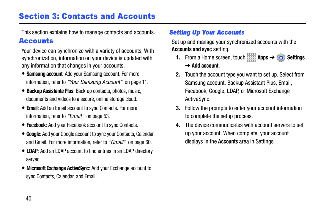 Section 3: Contacts and Accounts Galaxy Note 10.1 Verizon