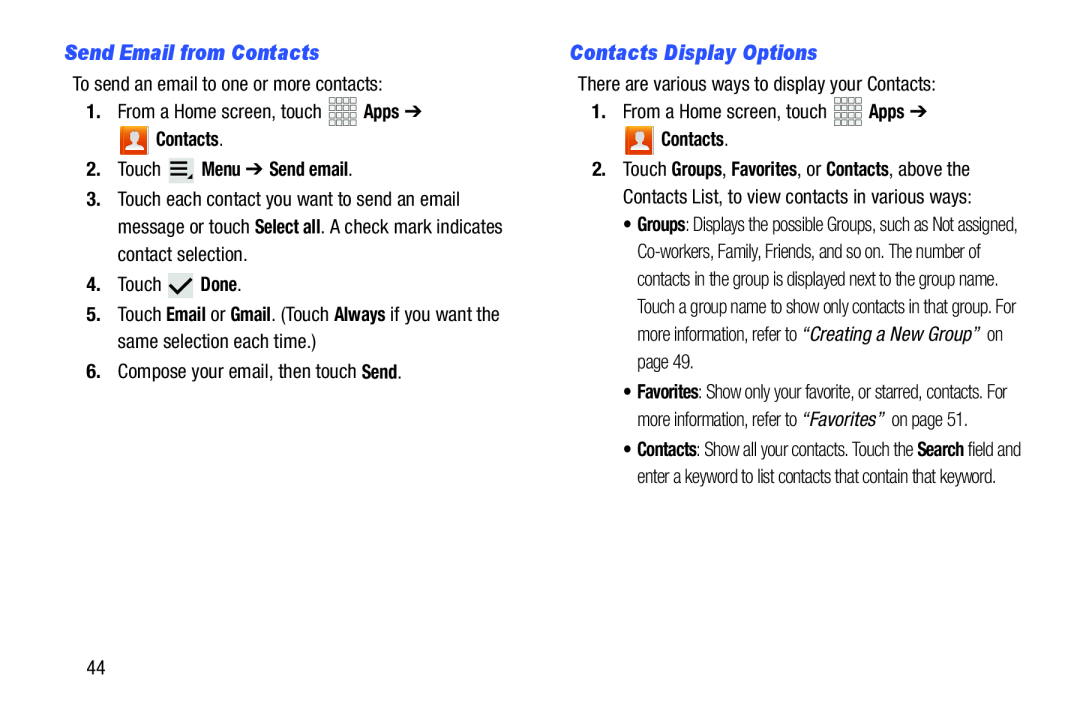 Contacts Display Options Galaxy Note 10.1 Verizon