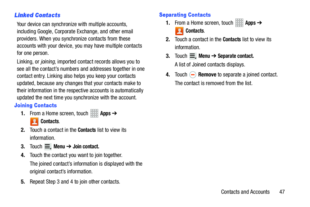 Linked Contacts Galaxy Note 10.1 Verizon