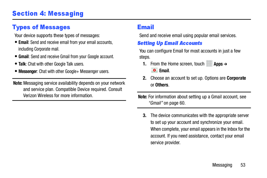 Types of Messages Galaxy Note 10.1 Verizon