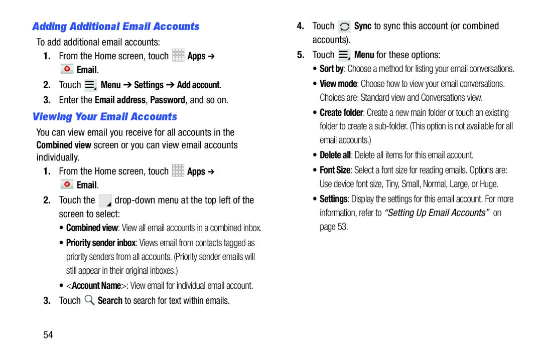 Viewing Your Email Accounts Galaxy Note 10.1 Verizon