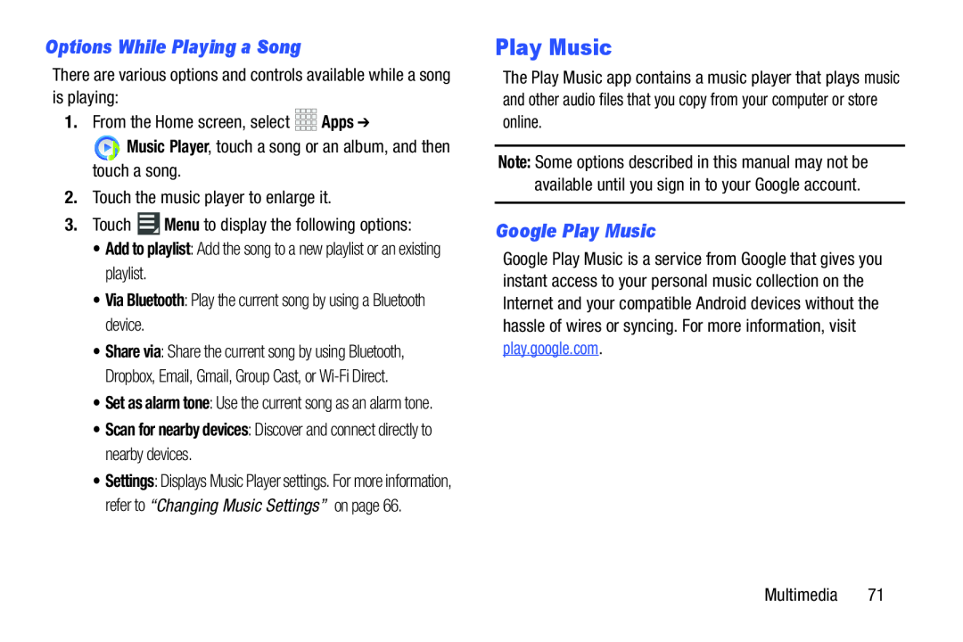 Options While Playing a Song Google Play Music