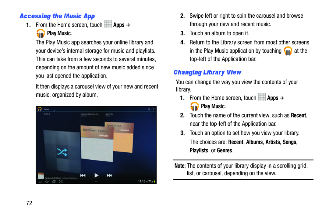 Accessing the Music App Changing Library View