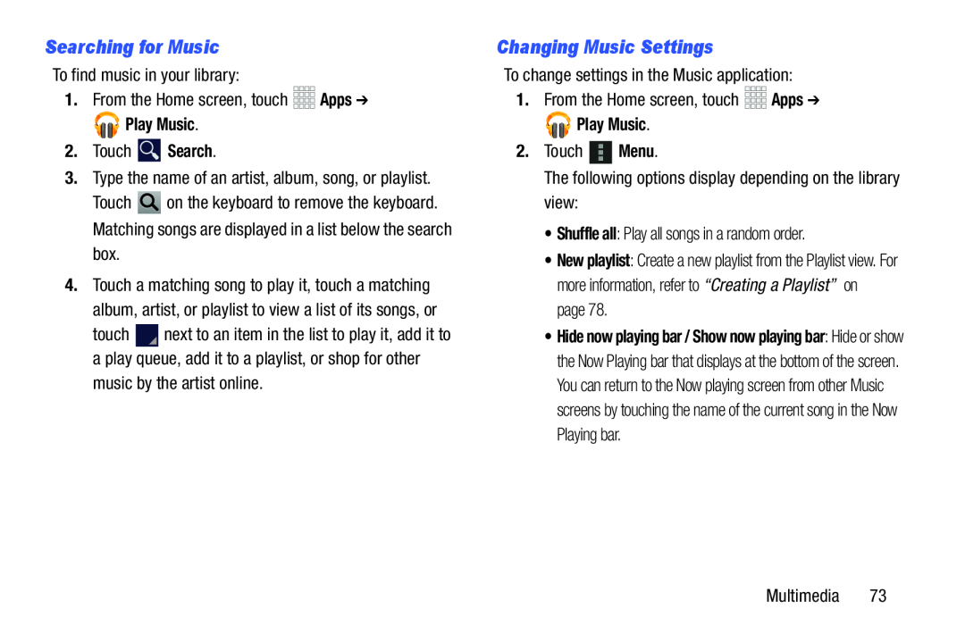 Searching for Music Changing Music Settings