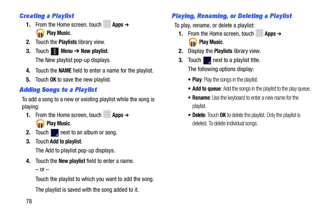 Playing, Renaming, or Deleting a Playlist Galaxy Note 10.1 Verizon