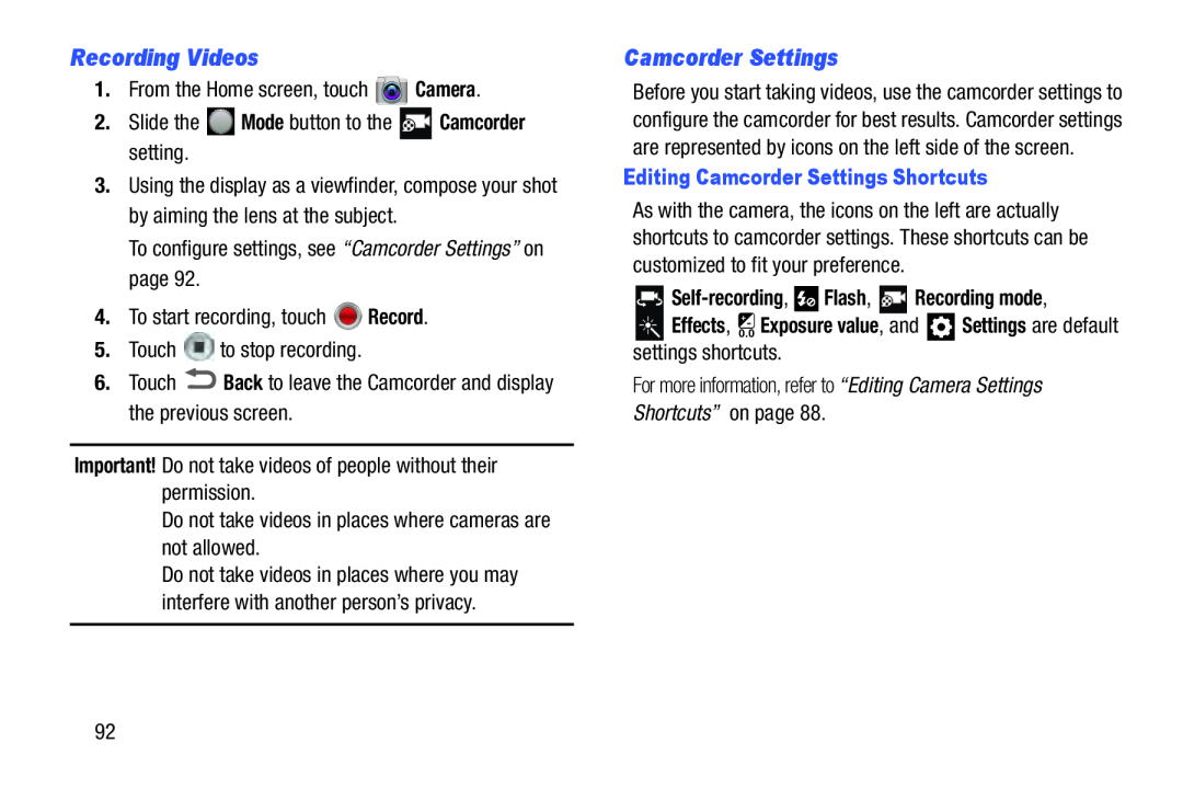 Camcorder Settings Galaxy Note 10.1 Verizon