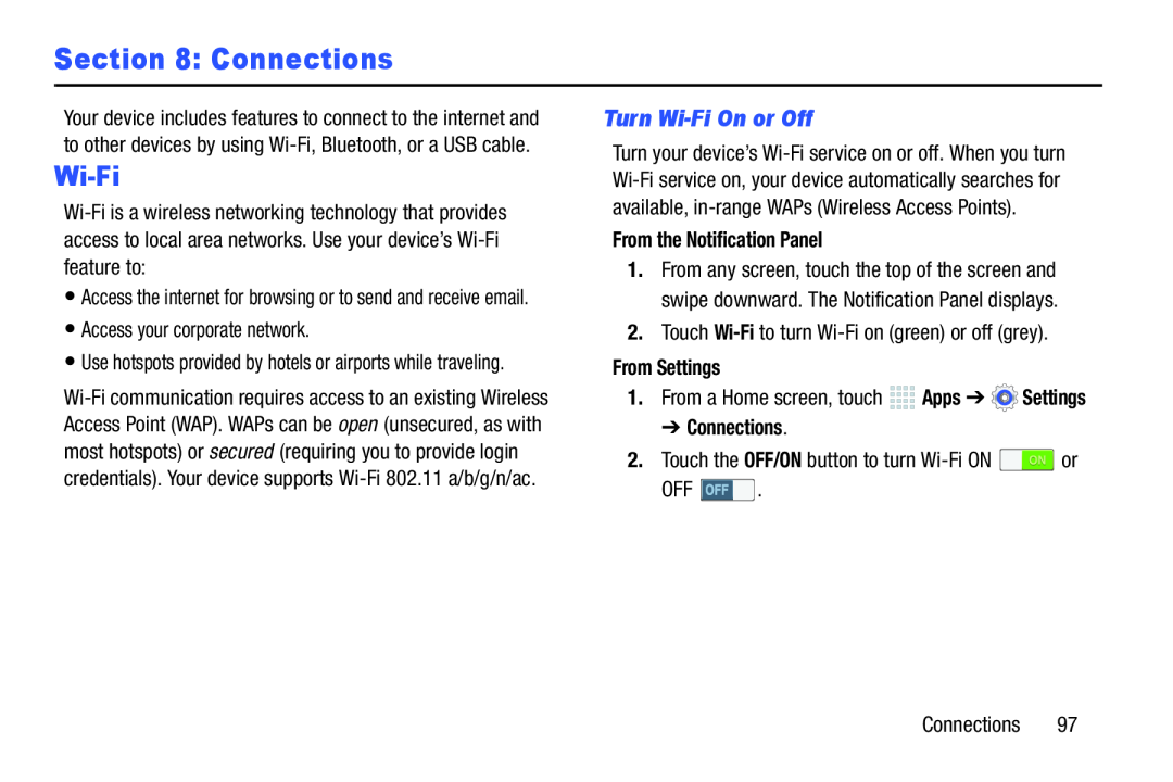 Turn Wi-FiOn or Off Section 8: Connections