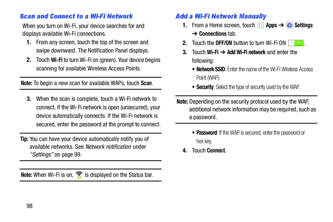 Scan and Connect to a Wi-FiNetwork Galaxy Note 10.0 Wi-Fi