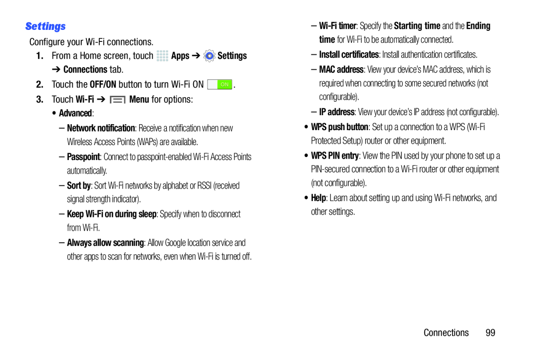 Settings Galaxy Note 10.0 Wi-Fi