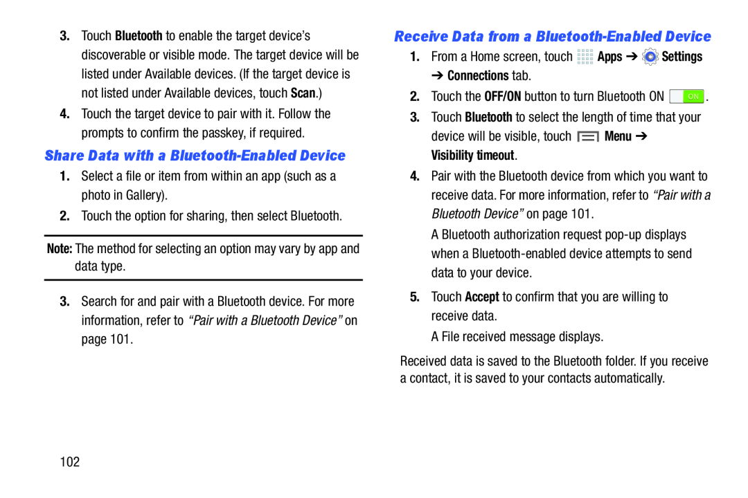 2.Touch the option for sharing, then select Bluetooth Galaxy Note 10.0 Wi-Fi