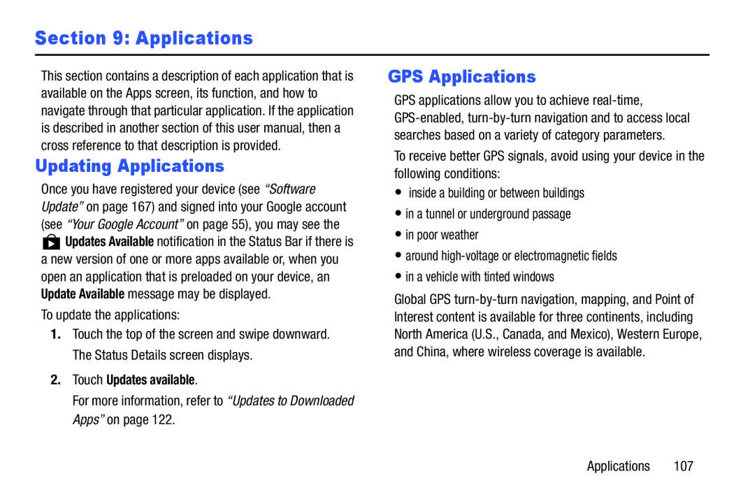 Section 9: Applications Galaxy Note 10.0 Wi-Fi