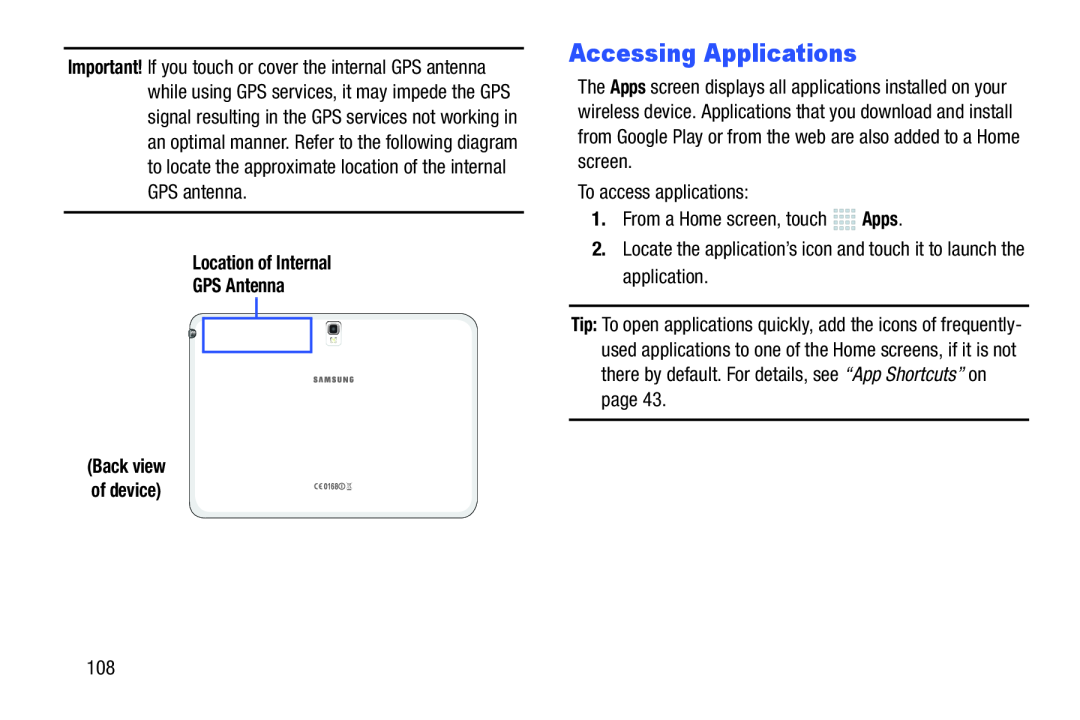 Accessing Applications Galaxy Note 10.0 Wi-Fi