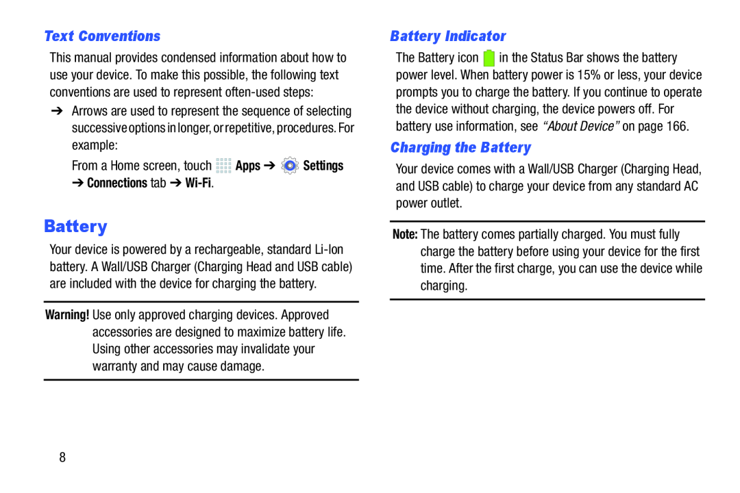 Text Conventions Galaxy Note 10.0 Wi-Fi