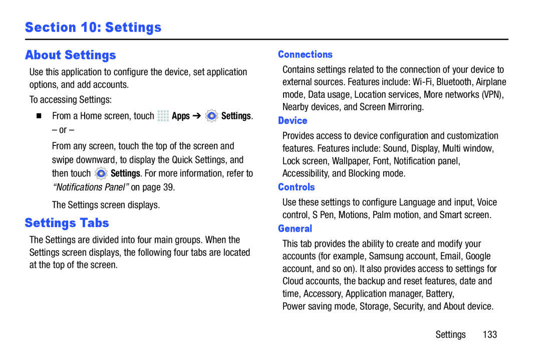 About Settings Settings Tabs