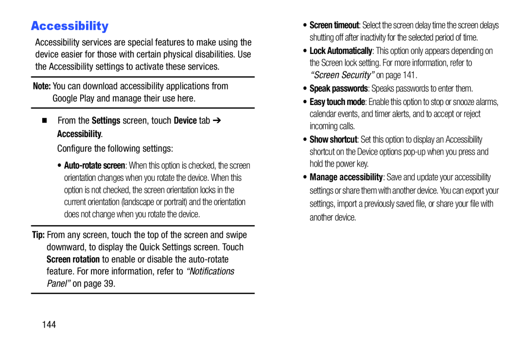 Accessibility Galaxy Note 10.0 Wi-Fi