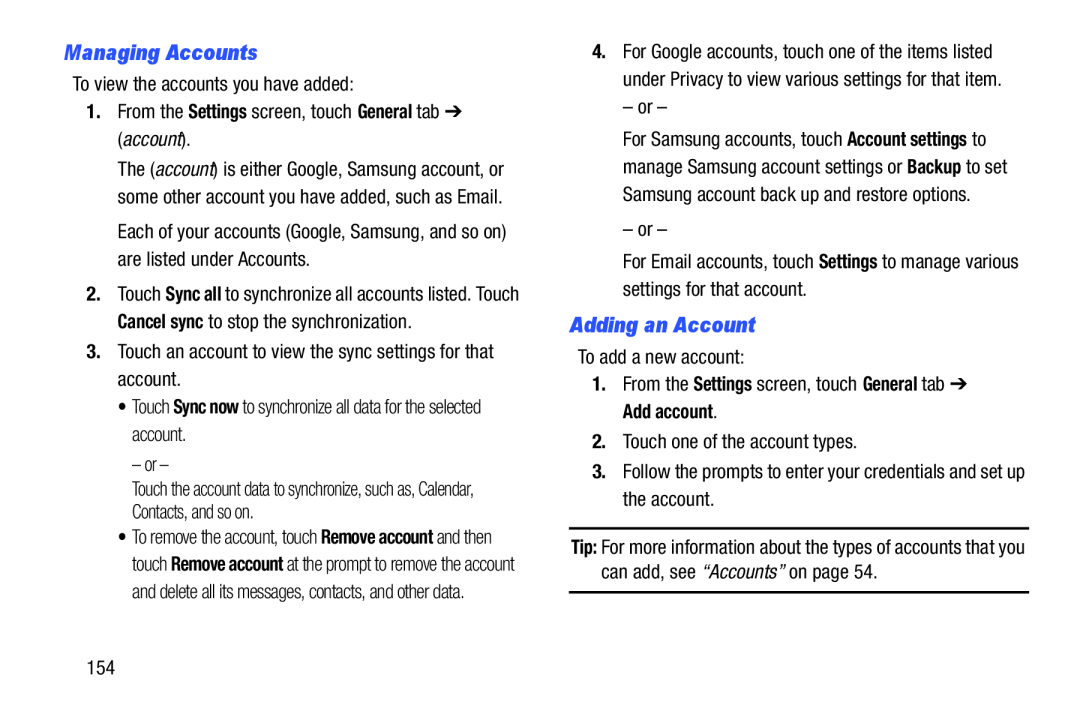 Managing Accounts Galaxy Note 10.0 Wi-Fi