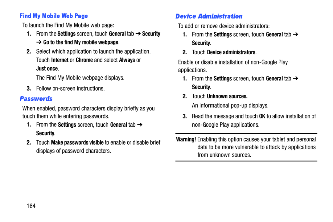 Device Administration Galaxy Note 10.0 Wi-Fi