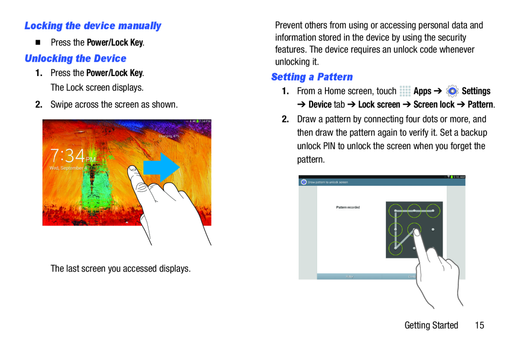 Locking the device manually Unlocking the Device