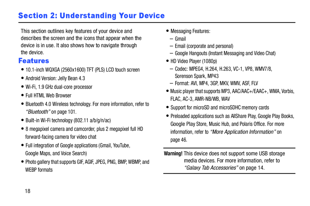 Features Galaxy Note 10.0 Wi-Fi