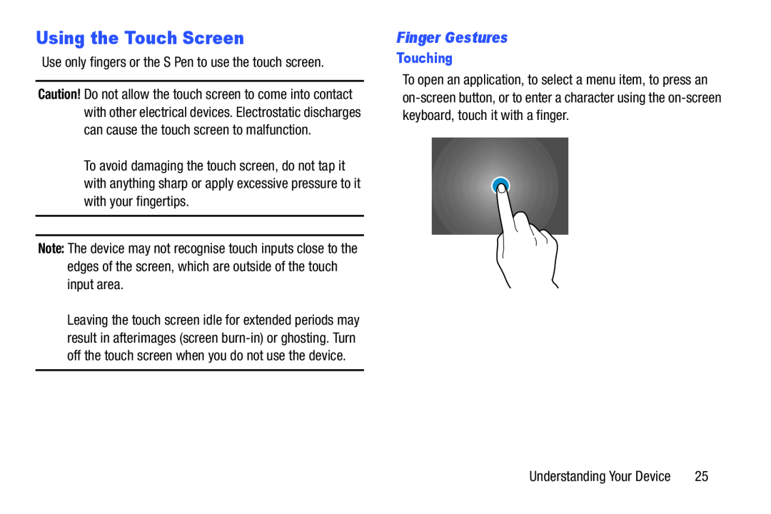 Using the Touch Screen Galaxy Note 10.0 Wi-Fi