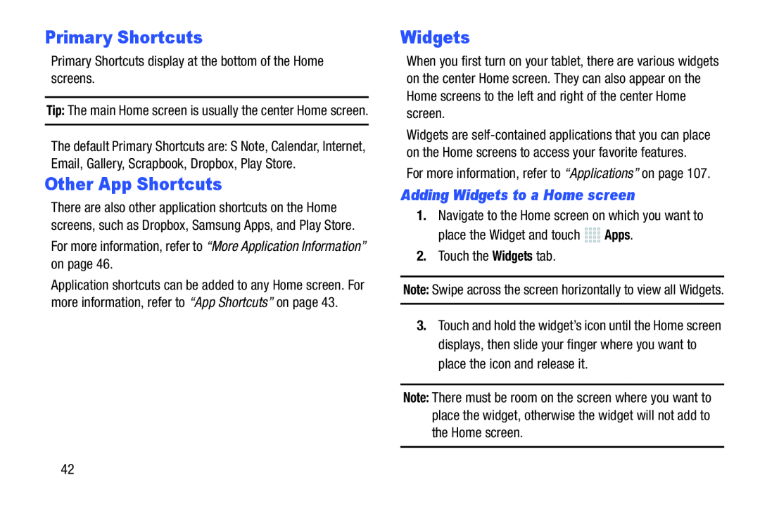 Other App Shortcuts Galaxy Note 10.0 Wi-Fi