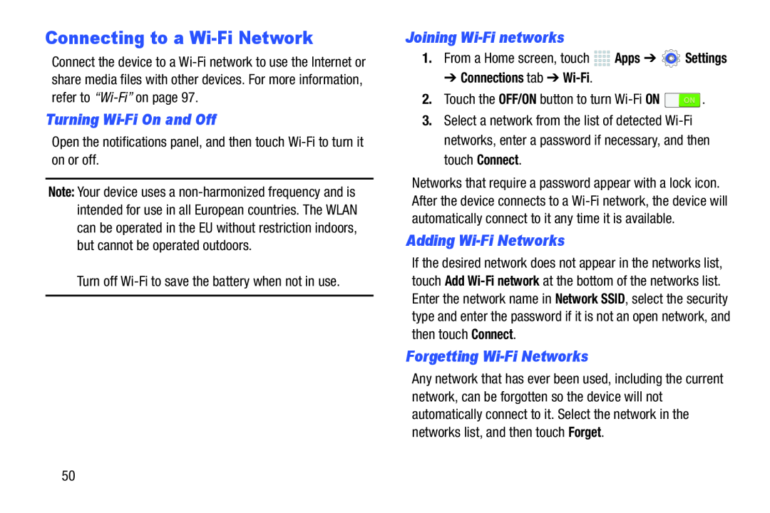 Connecting to a Wi-FiNetwork Galaxy Note 10.0 Wi-Fi