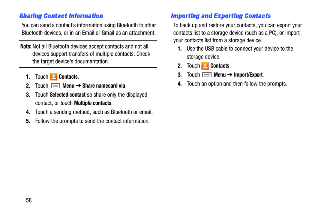 Sharing Contact Information Galaxy Note 10.0 Wi-Fi