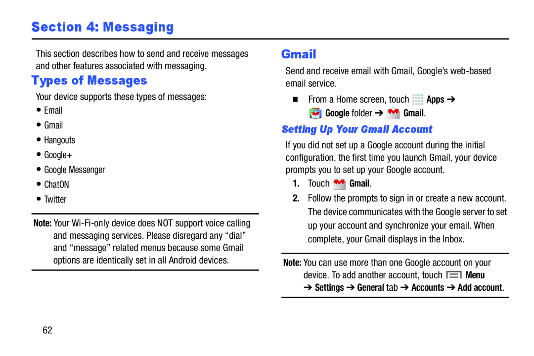 Types of Messages Galaxy Note 10.0 Wi-Fi