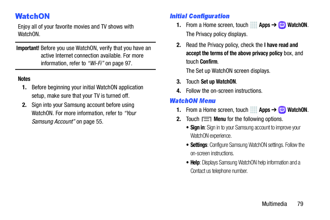 Initial Configuration WatchON Menu