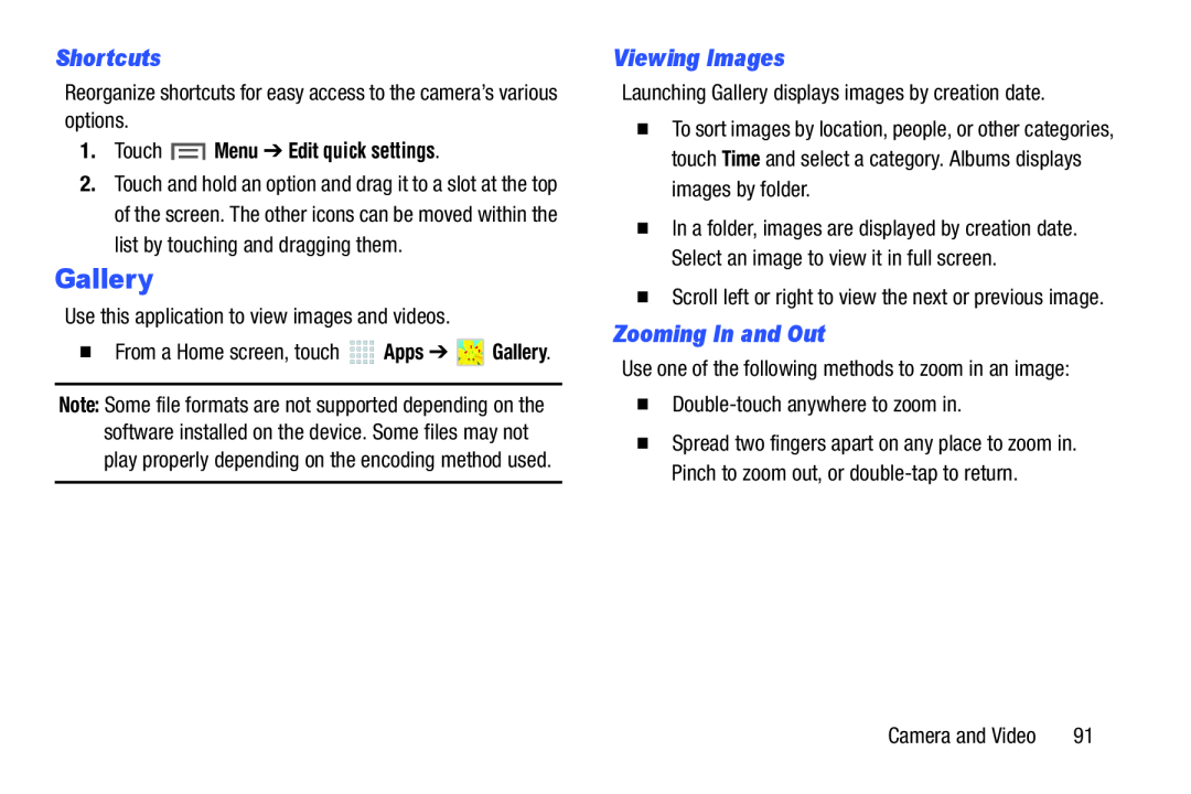 Shortcuts Galaxy Note 10.0 Wi-Fi