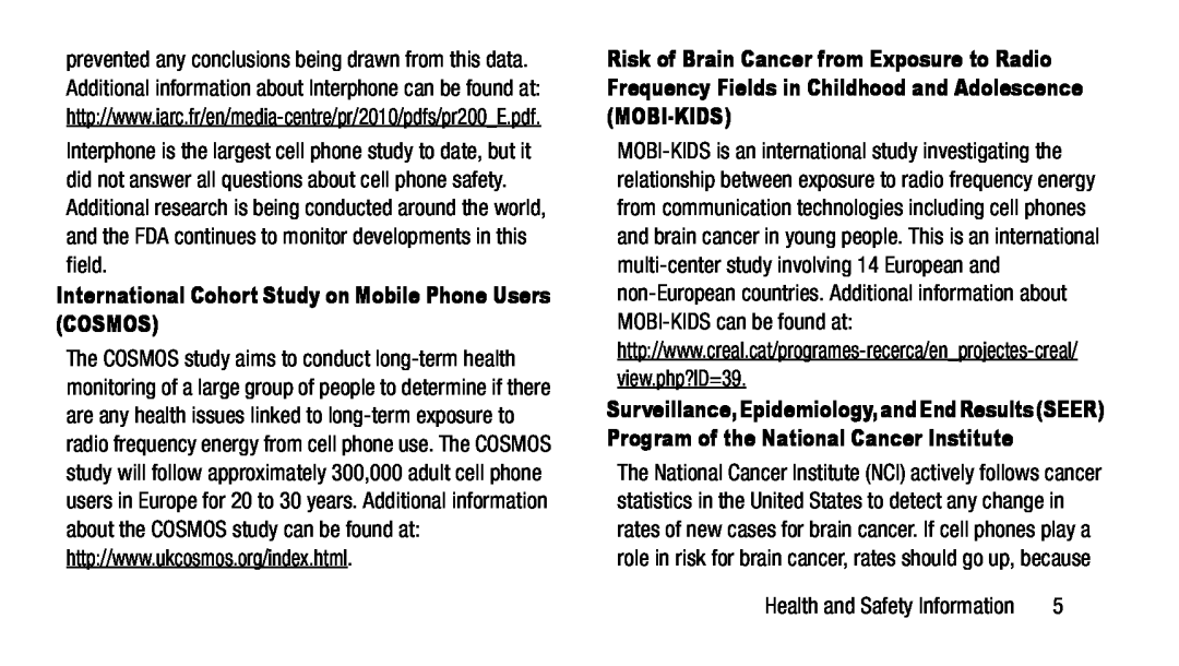 International Cohort Study on Mobile Phone Users (COSMOS) Galaxy Note 8.0 AT&T