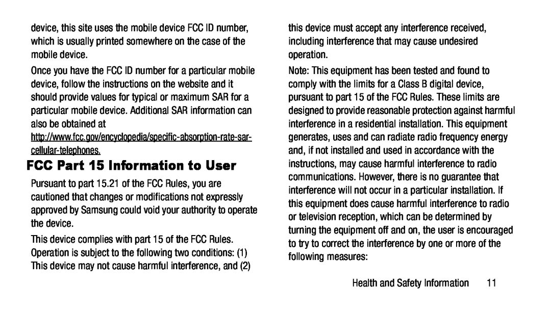 FCC Part 15 Information to User Galaxy Note 8.0 AT&T