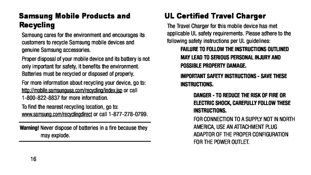 Warning! Never dispose of batteries in a fire because they may explode Galaxy Note 8.0 AT&T